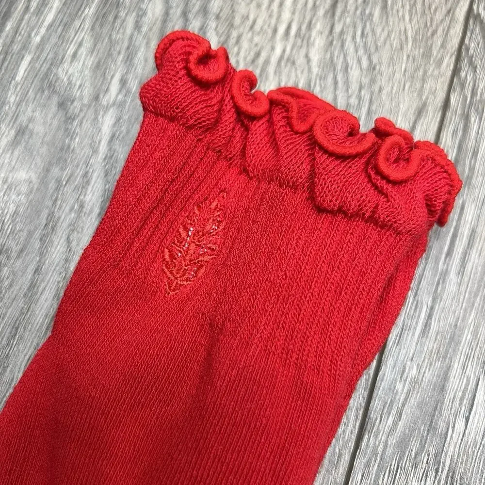 Free People Movement Red Ruffle Sport Socks Winterberry $18